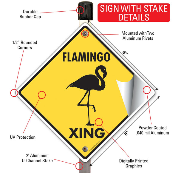 Flamingo Xing (Crossing) Bird Signs or Sticker
