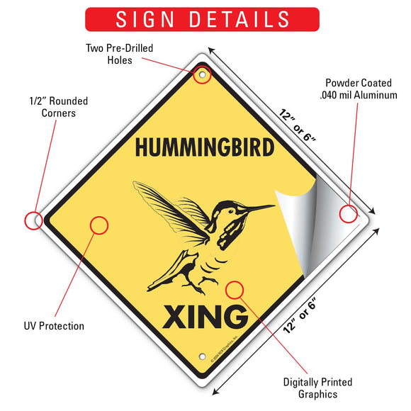 Hummingbird Xing (Crossing) Bird Signs or Sticker