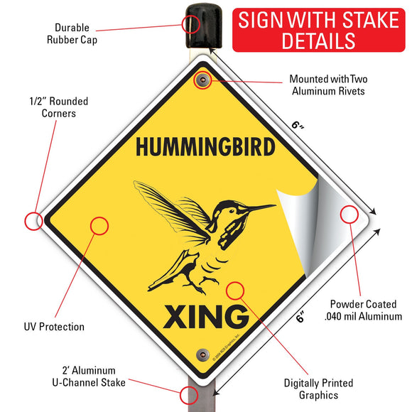 Hummingbird Xing (Crossing) Bird Signs or Sticker