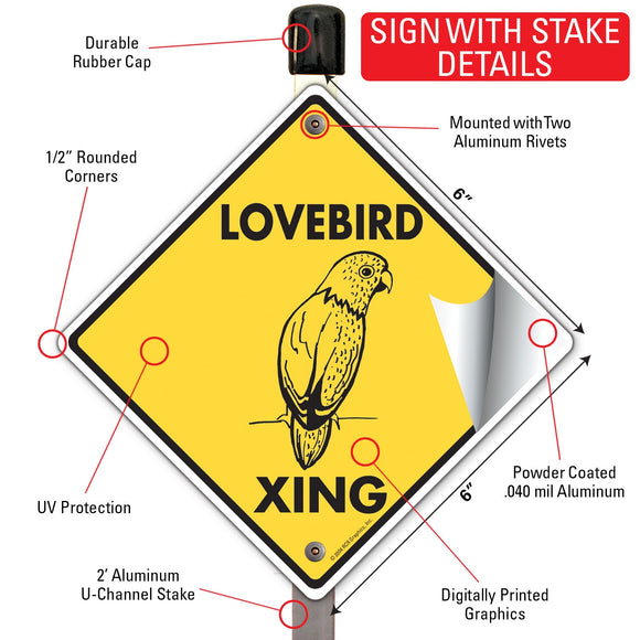 Lovebird Xing (Crossing) Bird Signs or Sticker