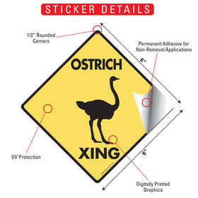 Ostrich Xing (Crossing) Bird Signs or Sticker - 0