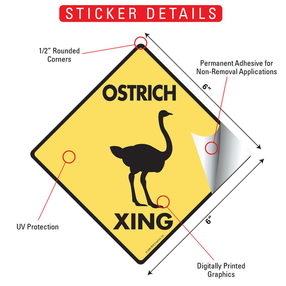 Ostrich Xing (Crossing) Bird Signs or Sticker