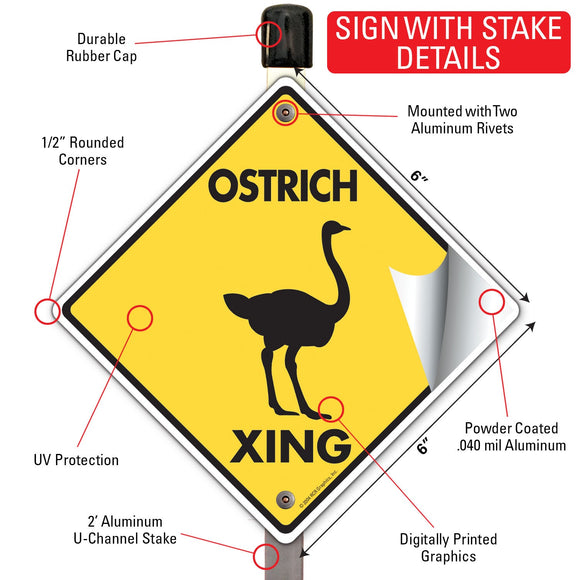 Ostrich Xing (Crossing) Bird Signs or Sticker
