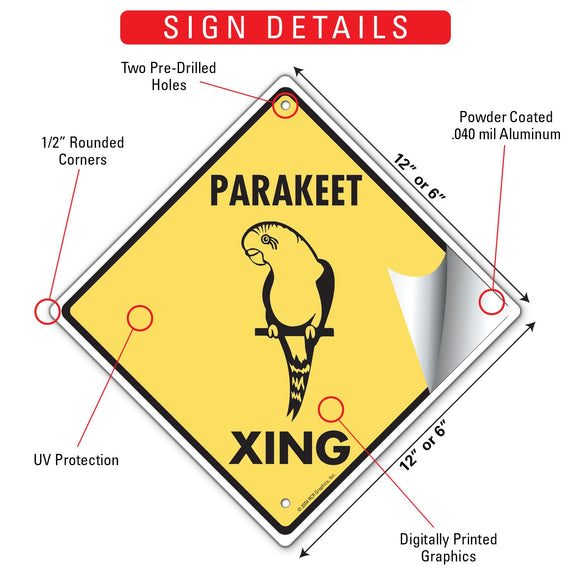 Parakeet Xing (Crossing) Bird Signs or Sticker