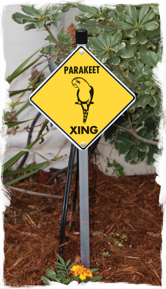 Parakeet Crossing Aluminum Sign or Vinyl Sticker - Weatherproof Novelty