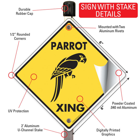 Parrot Xing (Crossing) Bird Signs or Sticker