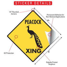 Peacock Xing (Crossing) Bird Signs or Sticker - 0