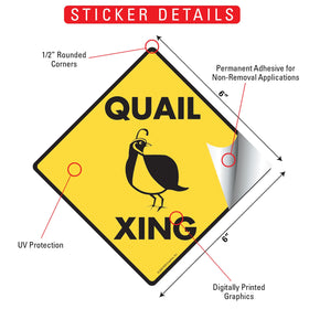 Quail Xing (Crossing) Bird Signs or Sticker - 0