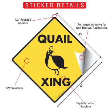 Quail Xing (Crossing) Bird Signs or Sticker - 0
