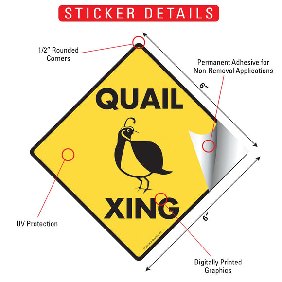 Quail Xing (Crossing) Bird Signs or Sticker