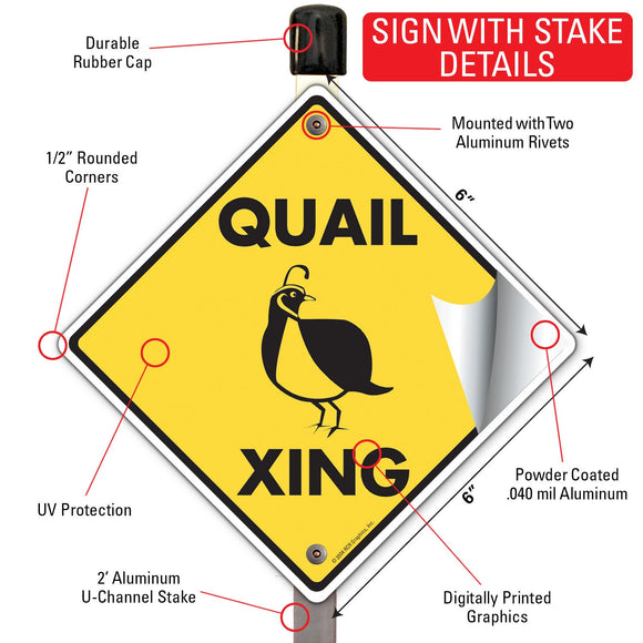 Quail Xing (Crossing) Bird Signs or Sticker