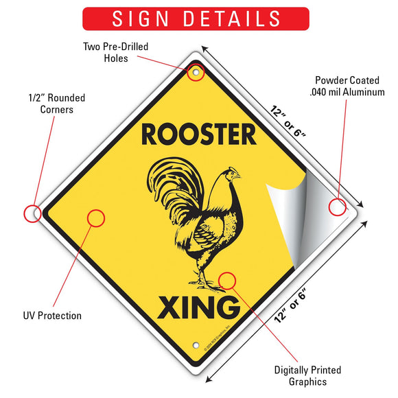 Rooster Xing (Crossing) Bird Signs or Sticker