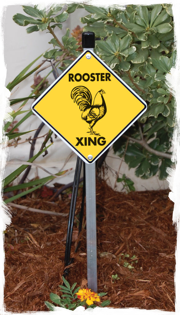 Rooster Crossing Aluminum Sign or Vinyl Sticker - Weatherproof Novelty
