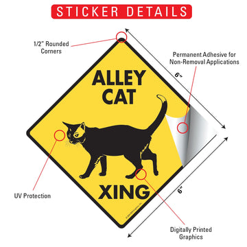 Alley Cat Crossing Aluminum Sign or Vinyl Sticker - Weatherproof Novelty - 0