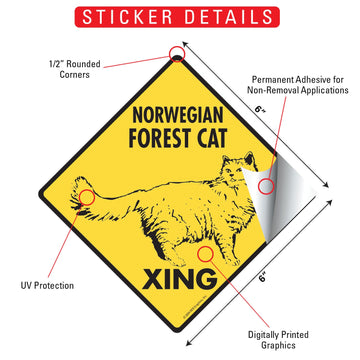 Norwegian Forest Cat Xing Crossing Aluminum Sign or Vinyl Sticker - Weatherproof Novelty - 0