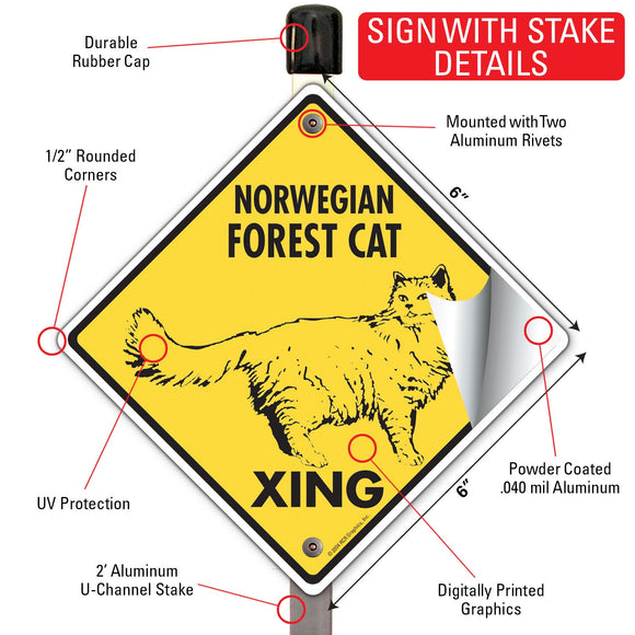 Norwegian Forest Cat Xing (Crossing) Signs or Sticker
