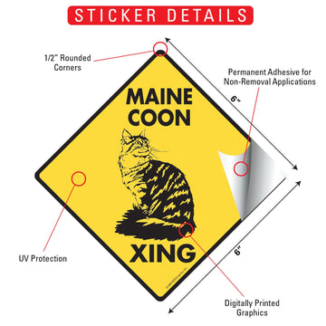 Maine Coon Crossing Cat Aluminum Sign or Vinyl Sticker - Weatherproof Novelty - 0