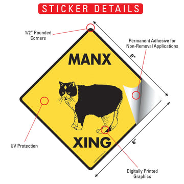 Manx Crossing Cat Aluminum Sign or Vinyl Sticker - Weatherproof Novelty - 0