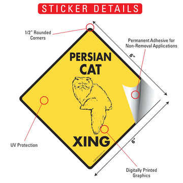Persian Crossing Cat Aluminum Sign or Vinyl Sticker - Weatherproof Novelty - 0