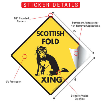 Scottish Fold Crossing Cat Aluminum Sign or Vinyl Sticker - Weatherproof Novelty - 0