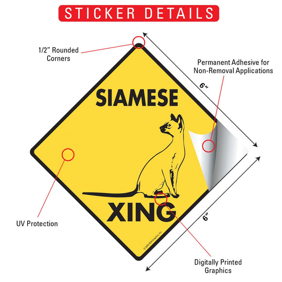 Siamese Xing (Crossing) Cat Signs or Sticker