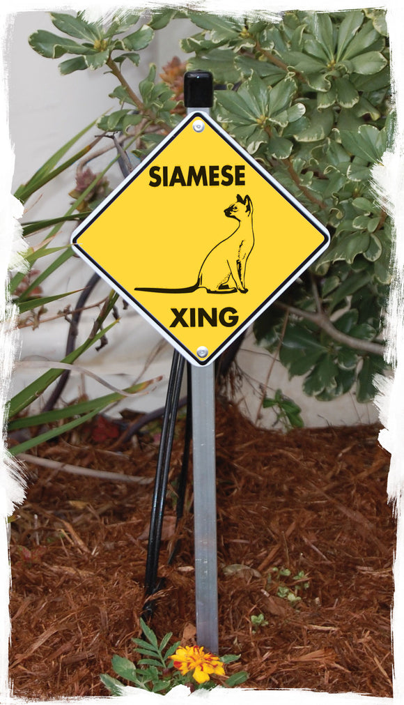 Siamese Crossing Cat Aluminum Sign or Vinyl Sticker - Weatherproof Novelty
