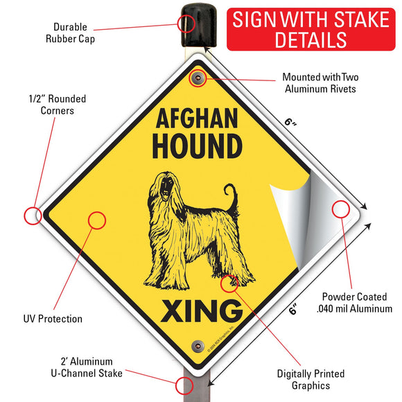 Afghan Hound Xing (Crossing) Dog Signs or Sticker
