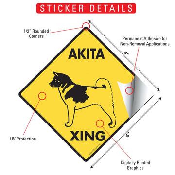 Akita Crossing Dog Aluminum Sign or Vinyl Sticker - Weatherproof Novelty - 0
