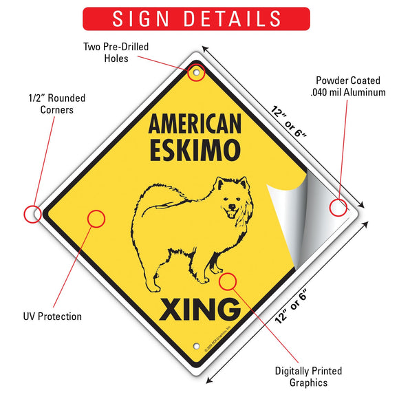 American Eskimo Xing (Crossing) Dog Signs or Sticker