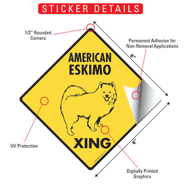 American Eskimo Xing (Crossing) Dog Signs or Sticker - 0