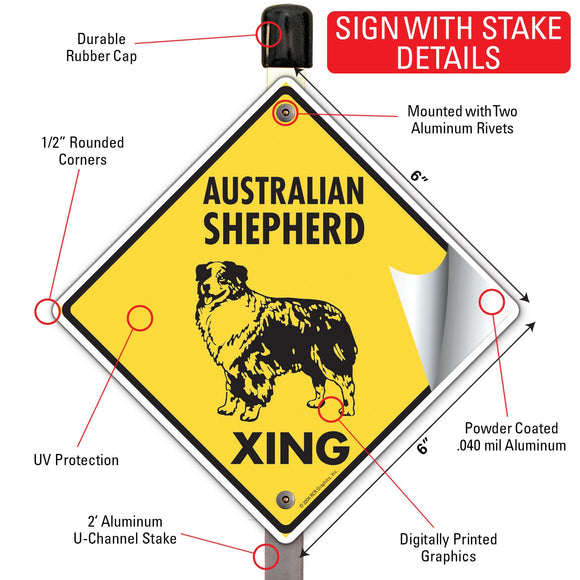 Australian Shepherd Xing (Crossing) Dog Signs or Sticker