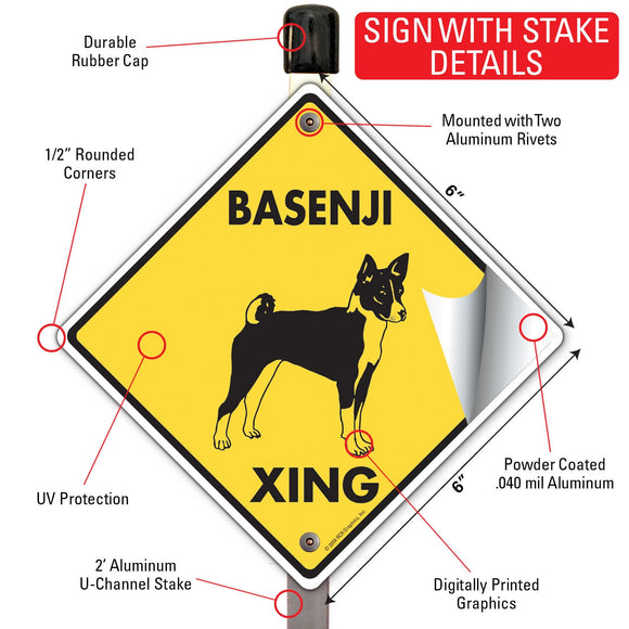Basenji Xing (Crossing) Dog Signs or Sticker