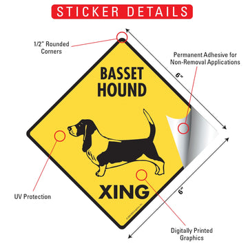 Basset Hound Crossing Dog Aluminum Sign or Vinyl Sticker - Weatherproof Novelty - 0