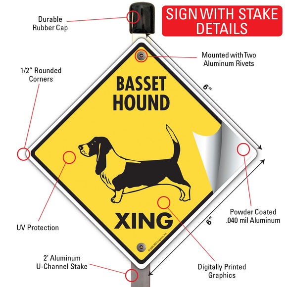 Basset Hound Xing (Crossing) Dog Signs or Sticker