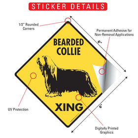 Bearded Collie Xing (Crossing) Dog Signs or Sticker - 0