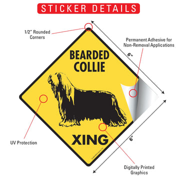Bearded Collie Xing (Crossing) Dog Signs or Sticker - 0
