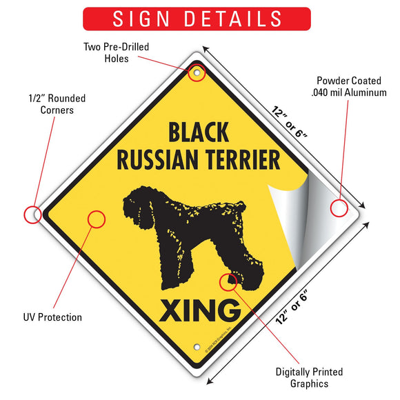 Black Russian Terrier Xing (Crossing) Dog Signs or Sticker