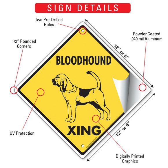 Bloodhound Xing (Crossing) Dog Signs or Sticker