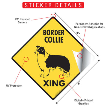 Border Collie Crossing Dog Aluminum Sign or Vinyl Sticker - Weatherproof Novelty - 0