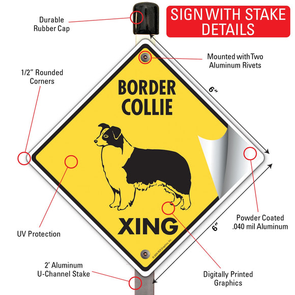Border Collie Xing (Crossing) Dog Signs or Sticker