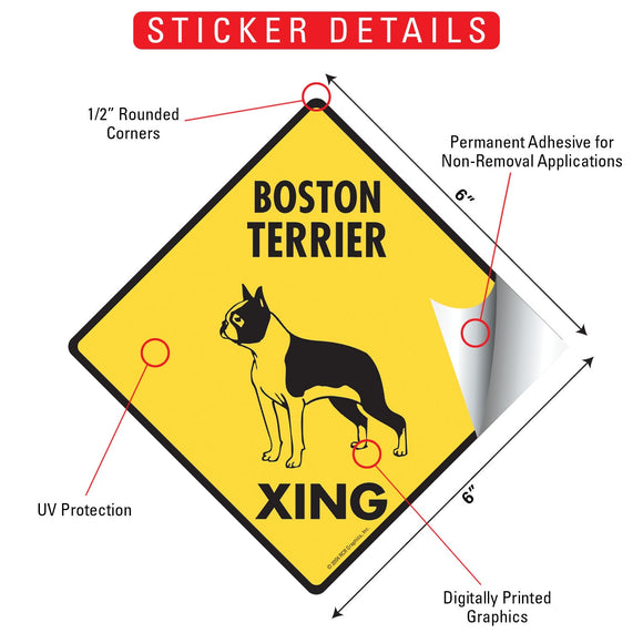 Boston Terrier Xing (Crossing) Dog Signs or Sticker