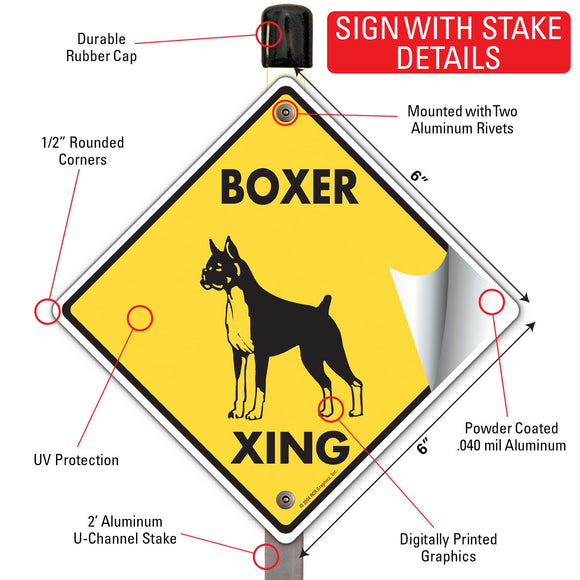 Boxer Xing (Crossing) Dog Signs or Sticker