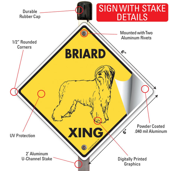Briard Xing (Crossing) Dog Signs or Sticker
