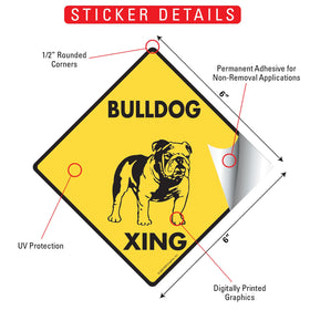 Bulldog Xing (Crossing) Dog Signs or Sticker - 0