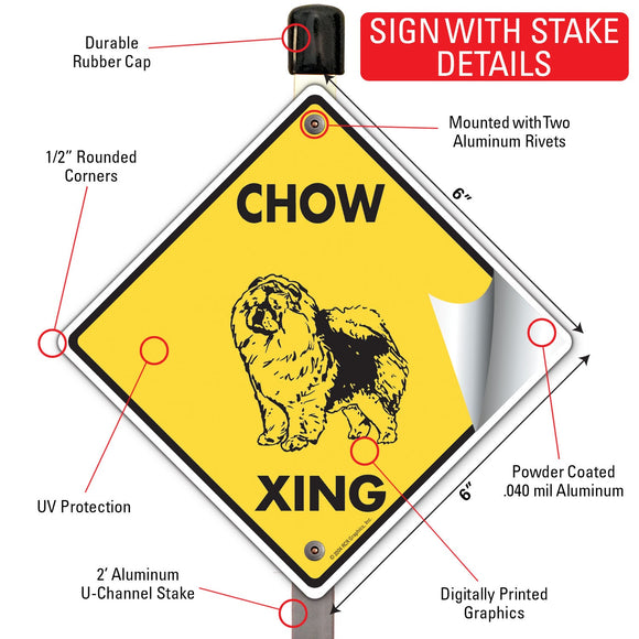 Chow Xing (Crossing) Dog Signs or Sticker