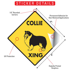 Collie Xing (Crossing) Dog Signs or Sticker - 0