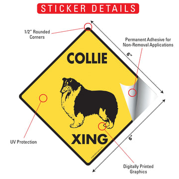 Collie Xing (Crossing) Dog Signs or Sticker - 0