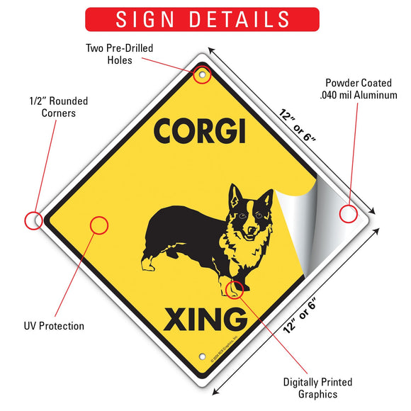 Corgi Xing (Crossing) Dog Signs or Sticker