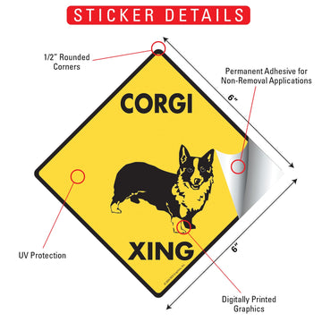 Corgi Xing (Crossing) Dog Signs or Sticker - 0