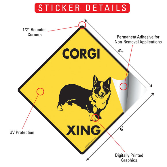 Corgi Xing (Crossing) Dog Signs or Sticker